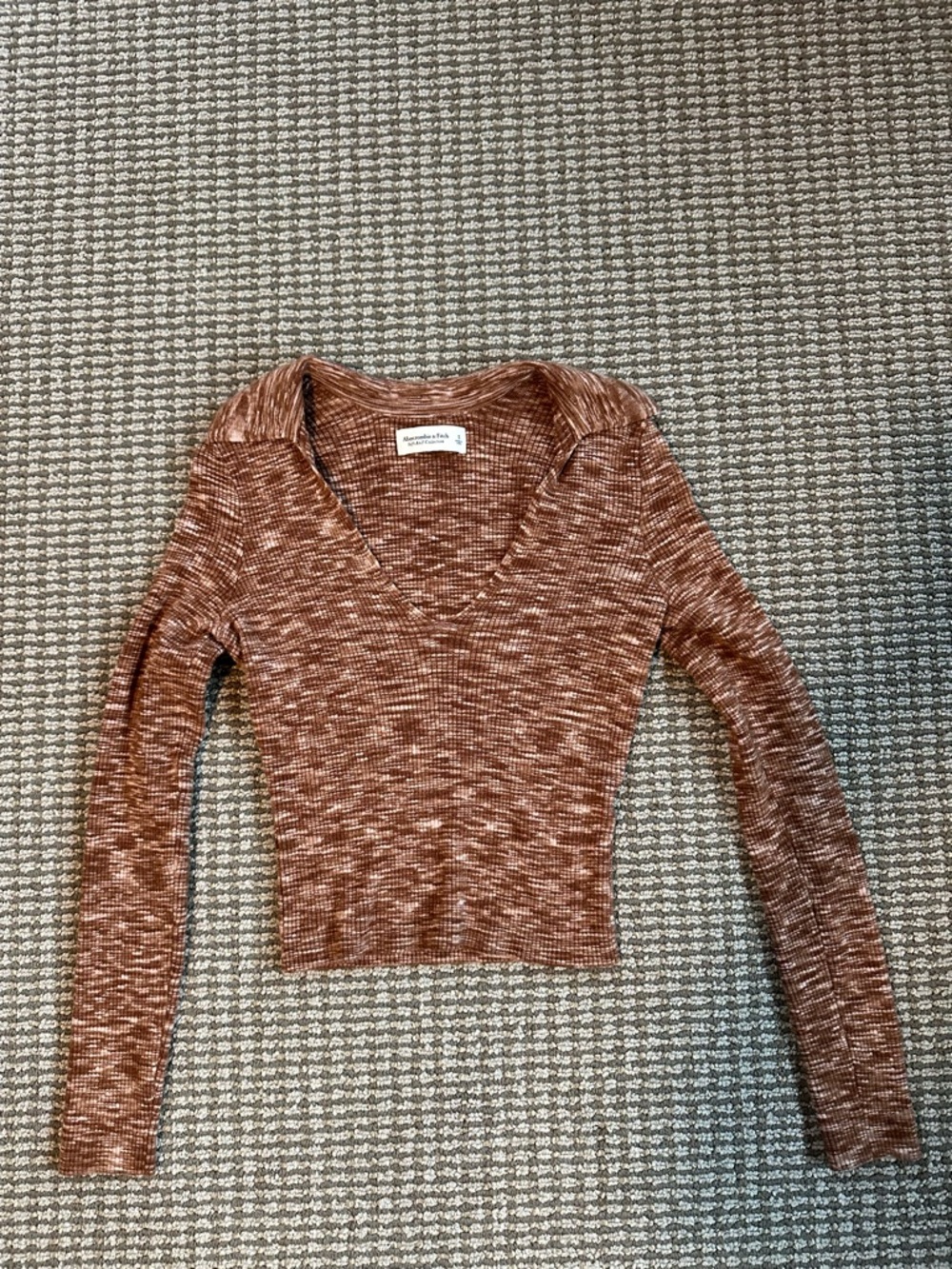 Abercrombie & Fitch Rust Marled V-Neck Long Sleeve Top